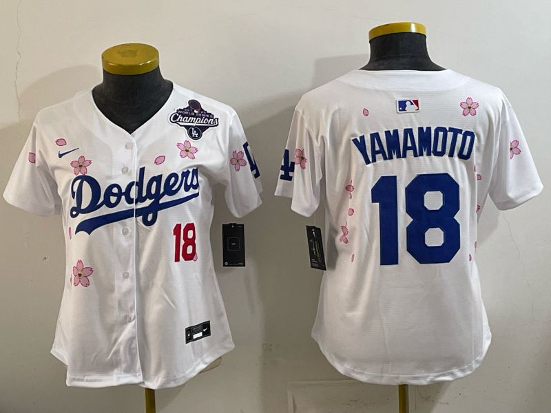 Women Los Angeles Dodgers #18 Yamamoto White Sakura Edition 2026 Nike MLB Jersey 007
